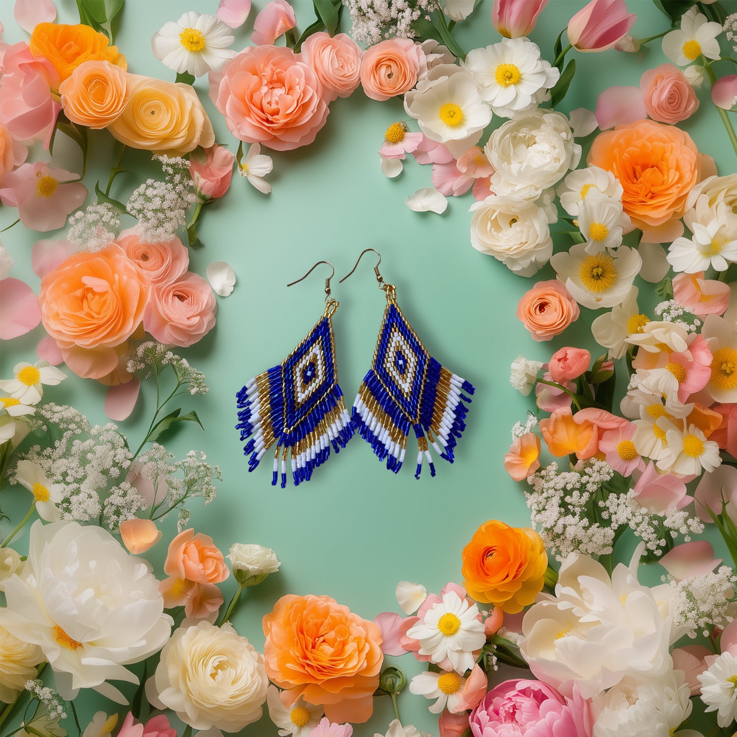 “Sahara Sky” Beaded Fringe Earrings
