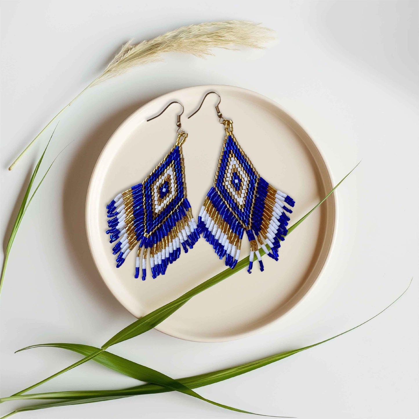 “Sahara Sky” Beaded Fringe Earrings