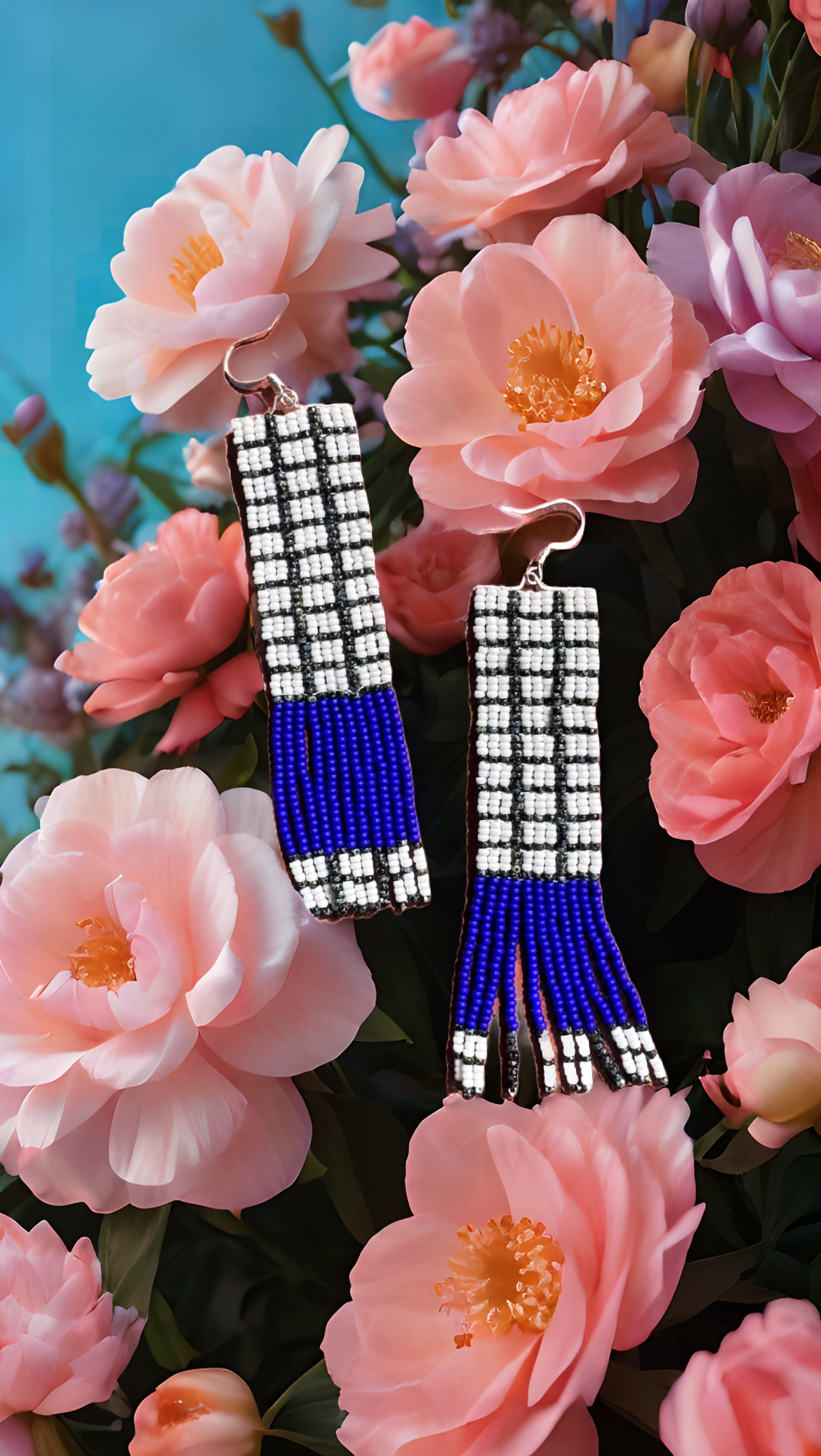 “Electric Grid” Beaded Fringe Earrings