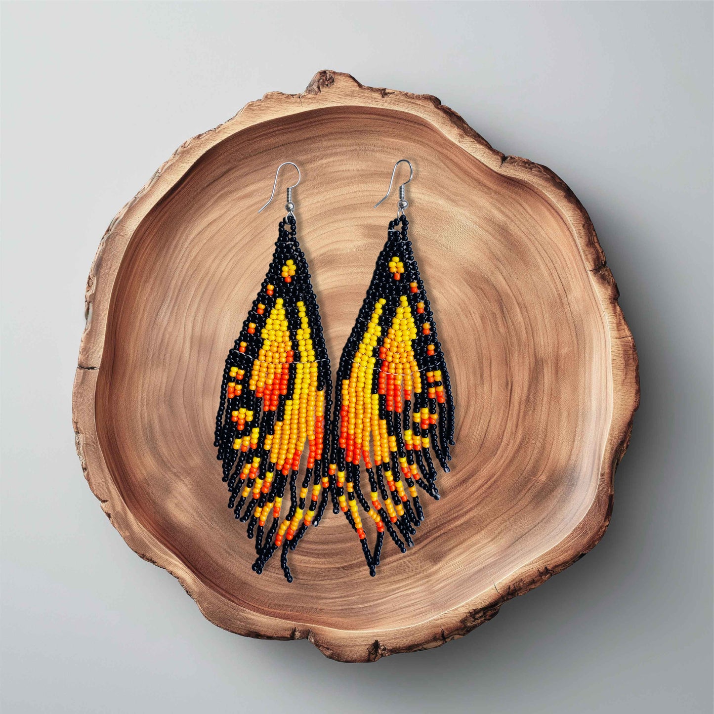 “Mariposa Flame” Beaded Butterfly Wing Earrings