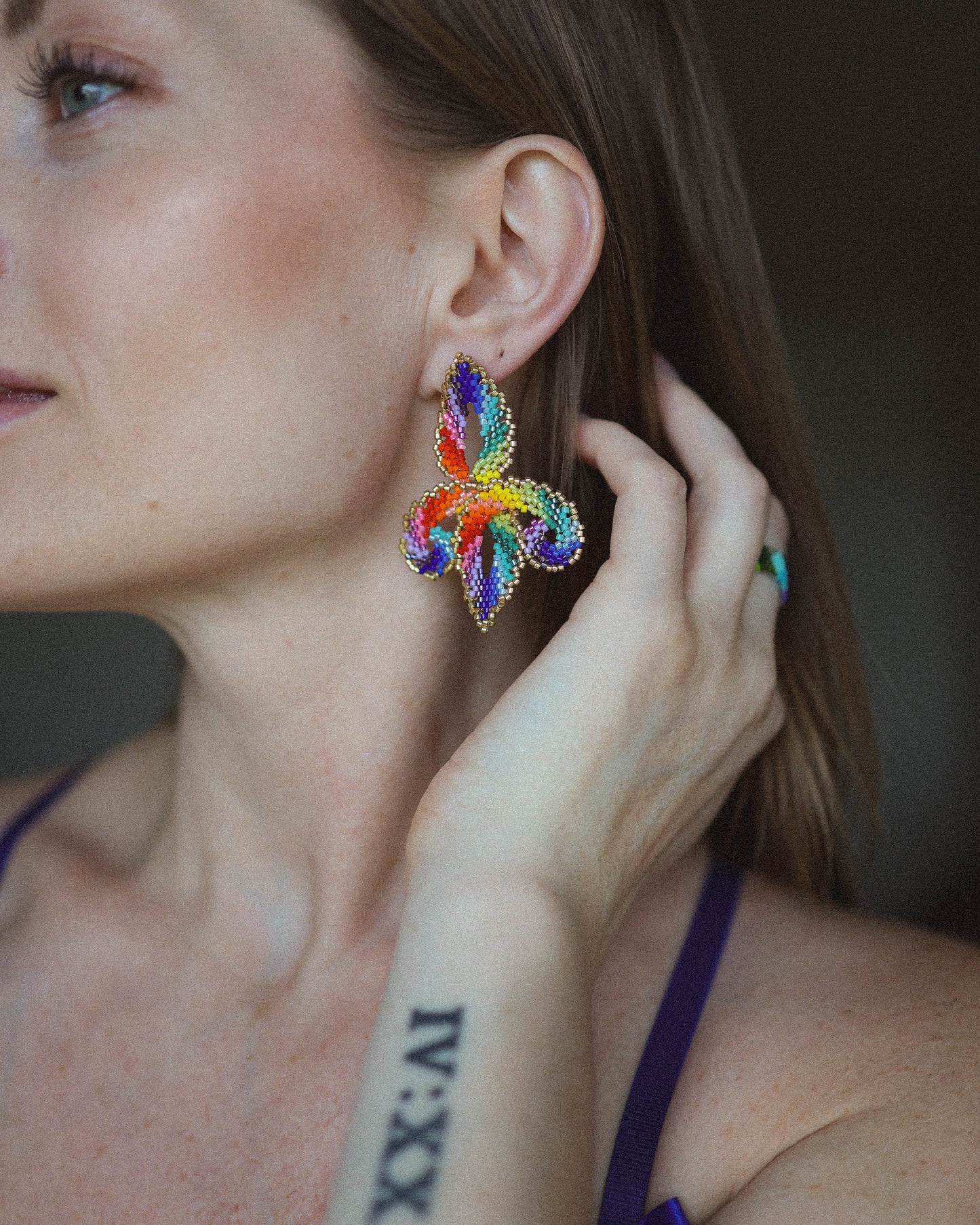Pride Collection: Handmade Rainbow Fleur-De-Lis Statement Earrings with Miyuki Beads