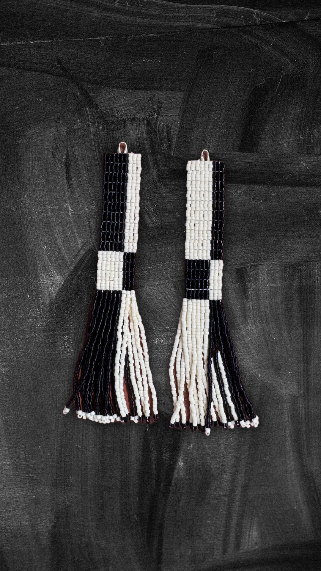 “Checkmate” Beaded Fringe Earrings