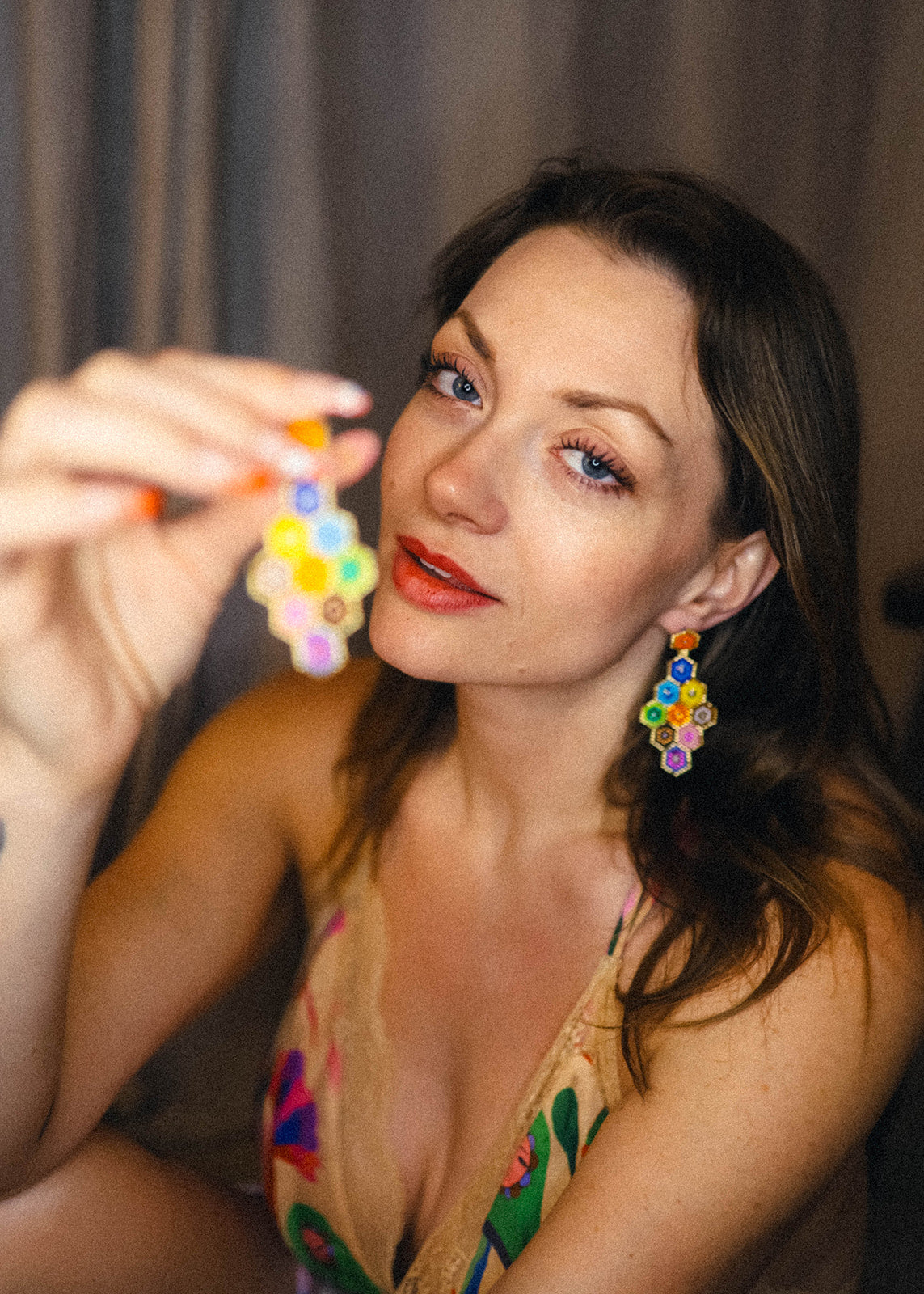 Pride Collection - Rainbow Honeycomb Beaded Earrings
