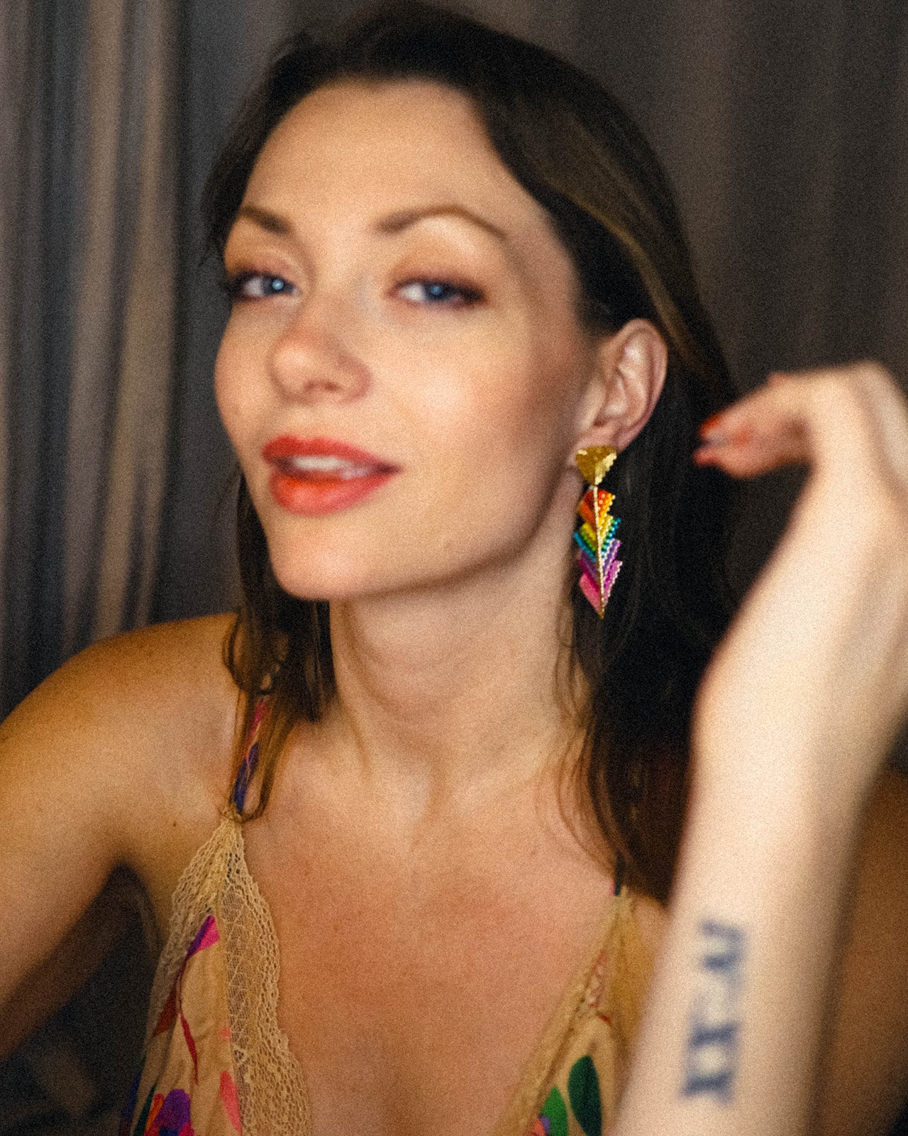 Pride Collection - Rainbow Feather Fan Beaded Earrings - One of a Kind Statement Piece