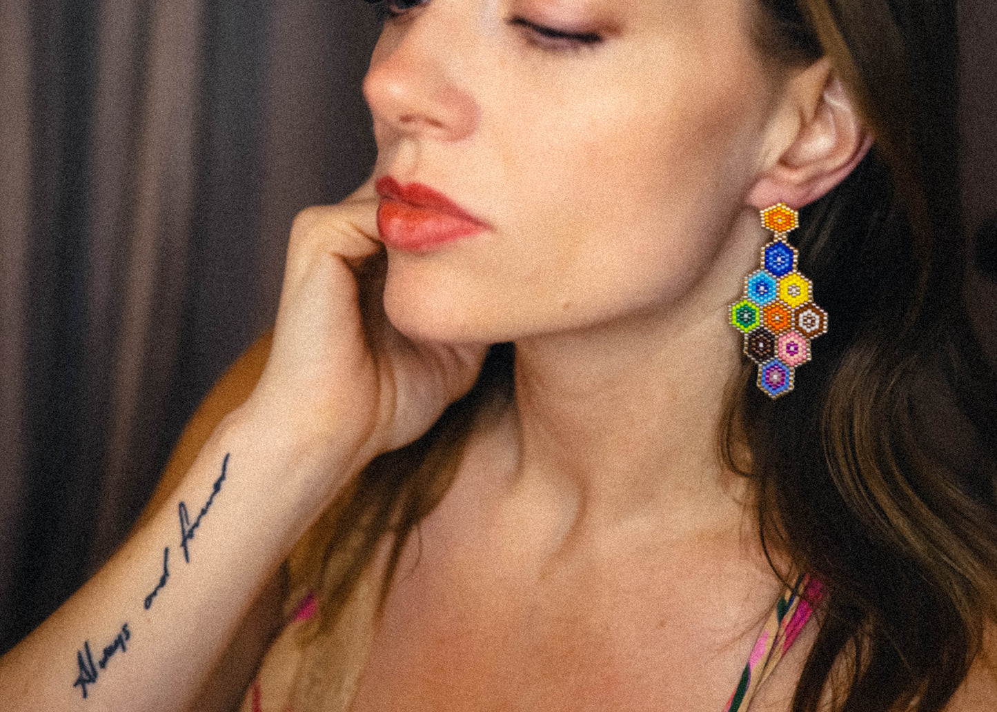Pride Collection - Rainbow Honeycomb Beaded Earrings