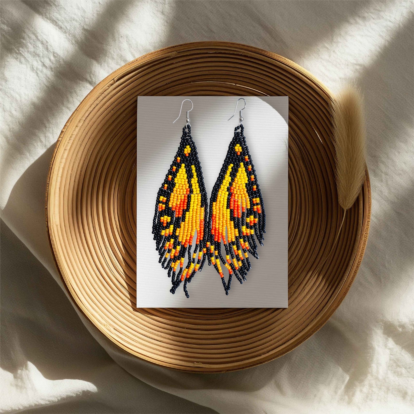 “Mariposa Flame” Beaded Butterfly Wing Earrings