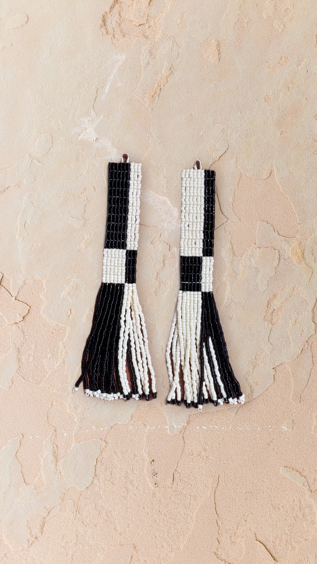 “Checkmate” Beaded Fringe Earrings