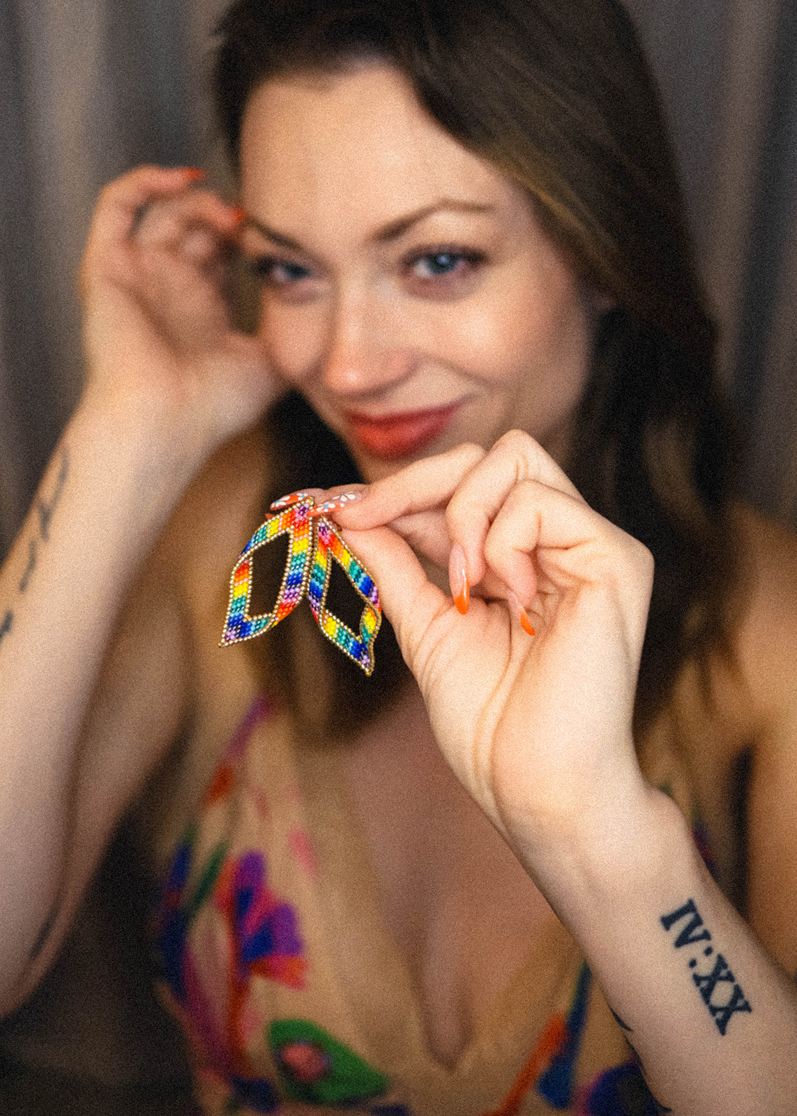 Hand Beaded Rainbow Leaf Earrings | Pride Inspired Lightweight Statement Jewelry