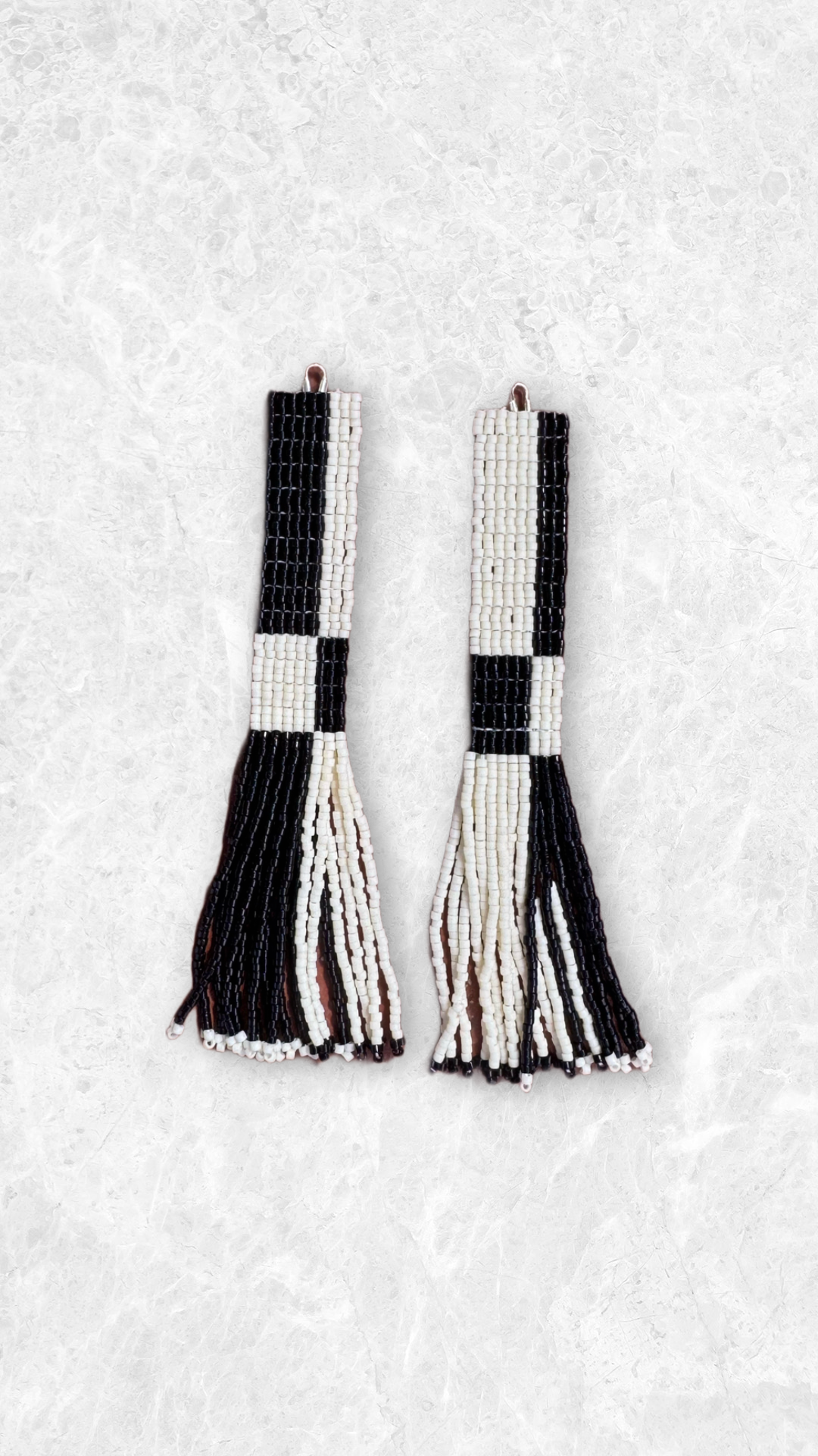 “Checkmate” Beaded Fringe Earrings