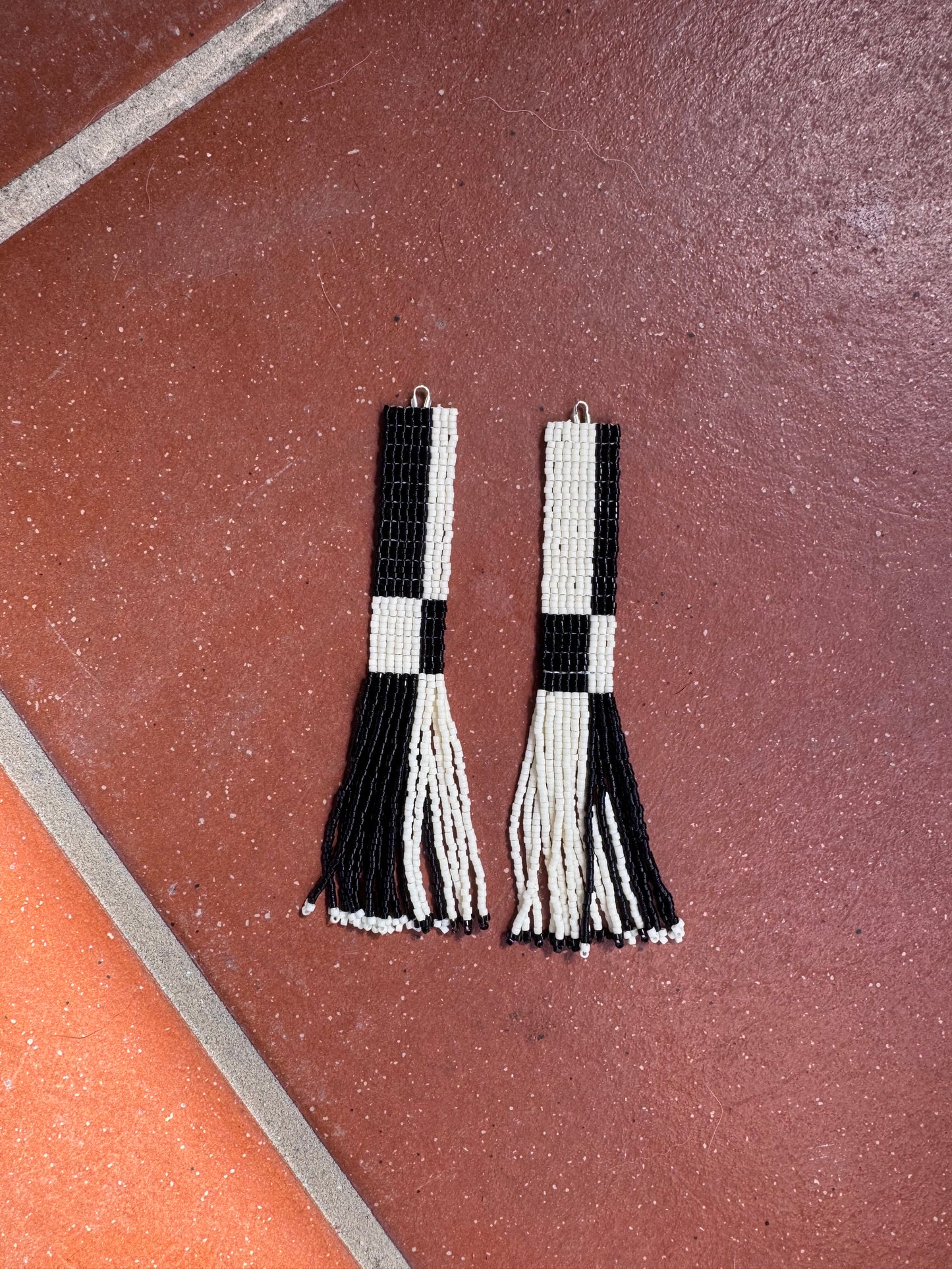 “Checkmate” Beaded Fringe Earrings