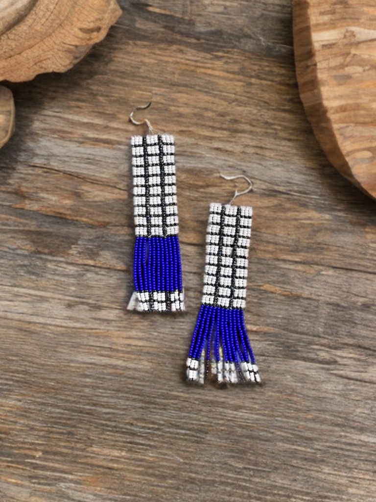 “Electric Grid” Beaded Fringe Earrings